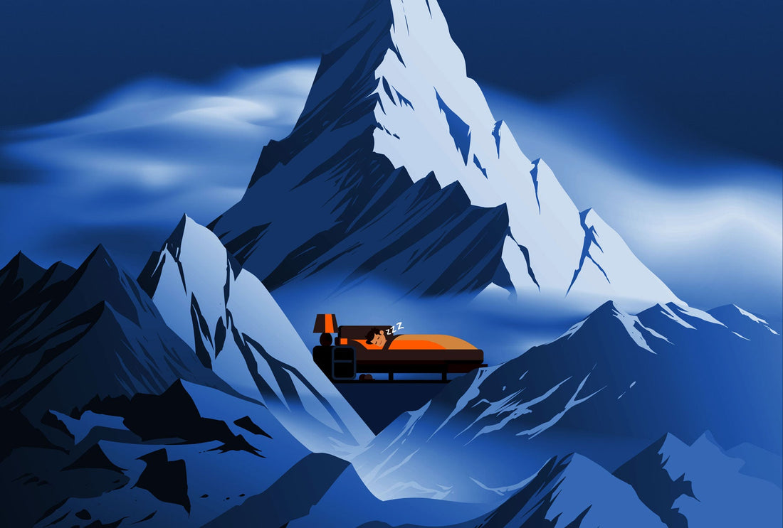 High-altitude mountaineer preparing with simulated altitude
