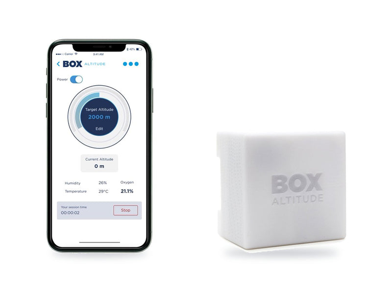 Box Altitude App on a phone, next to the oxygen sensor